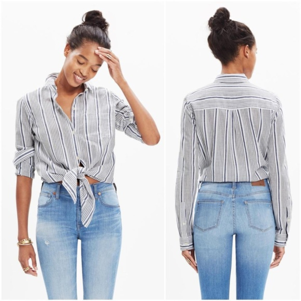 Madewell Striped Tie-Front Shirt Size XXS